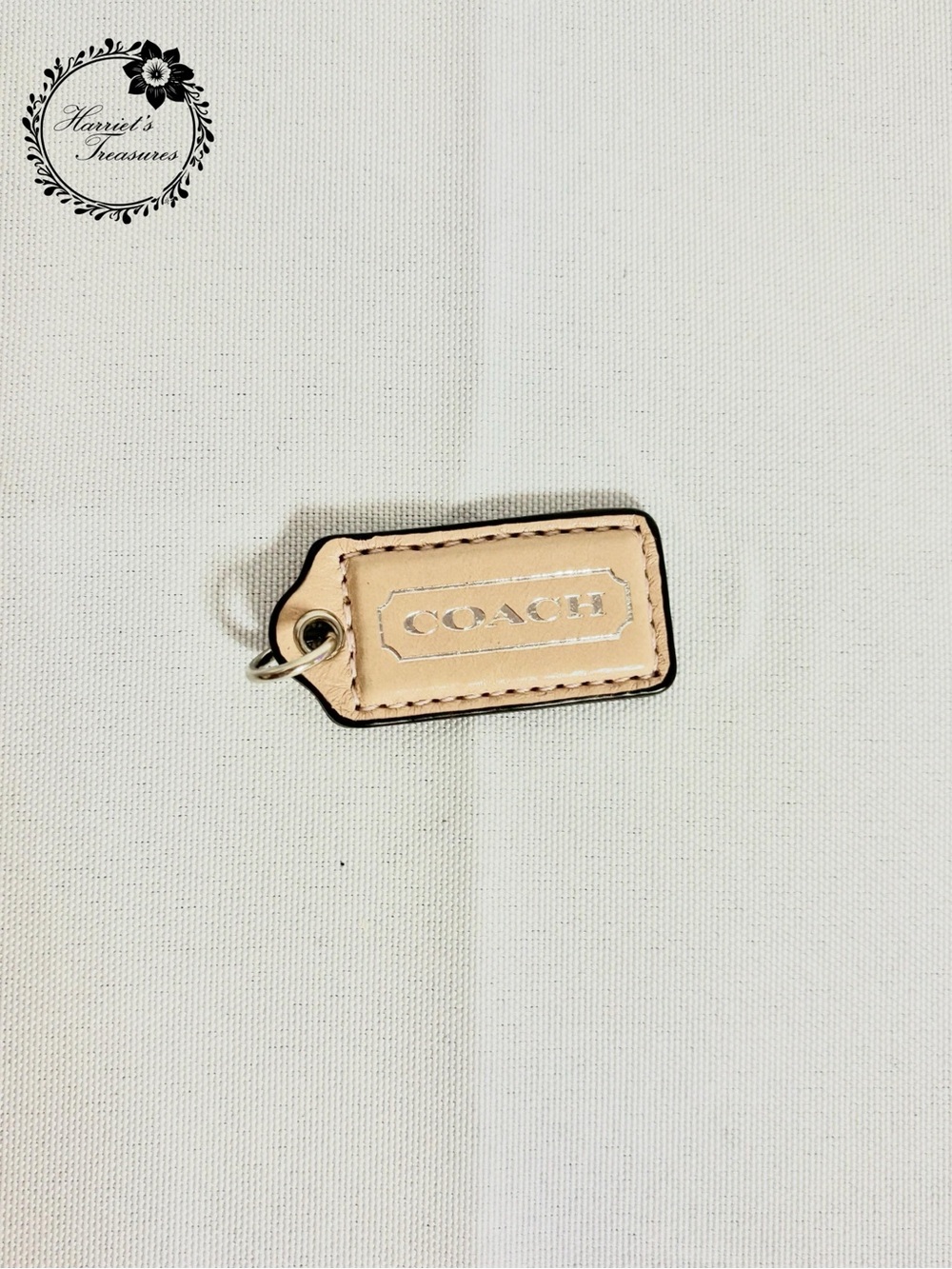 Coach Rose Gold Leather Logo Tag Keychain